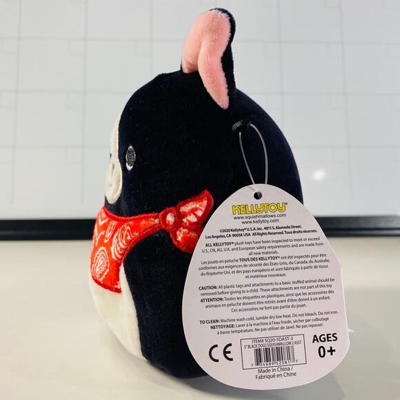 Squishmallow Teddy the Black Dog 5" Boston Terrier Plush Red Bandana Puppy Pup - Picture 3 of 8